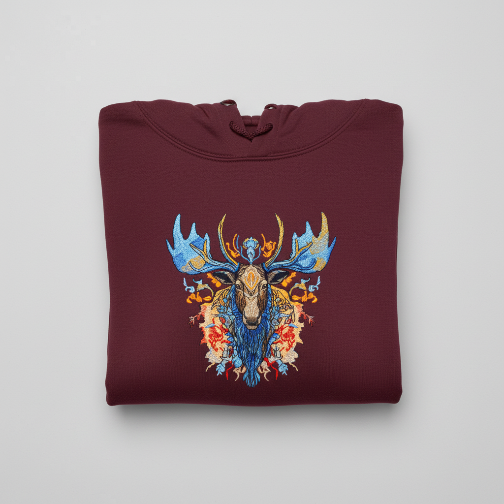 Mystic Moose Machine Embroidered Hoodie – Hand Finished in Dubai | EmbroMania