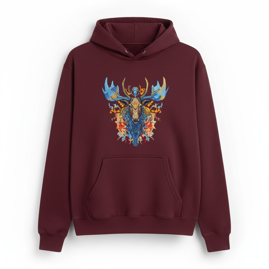 Mystic Moose Machine Embroidered Hoodie – Hand Finished in Dubai | EmbroMania