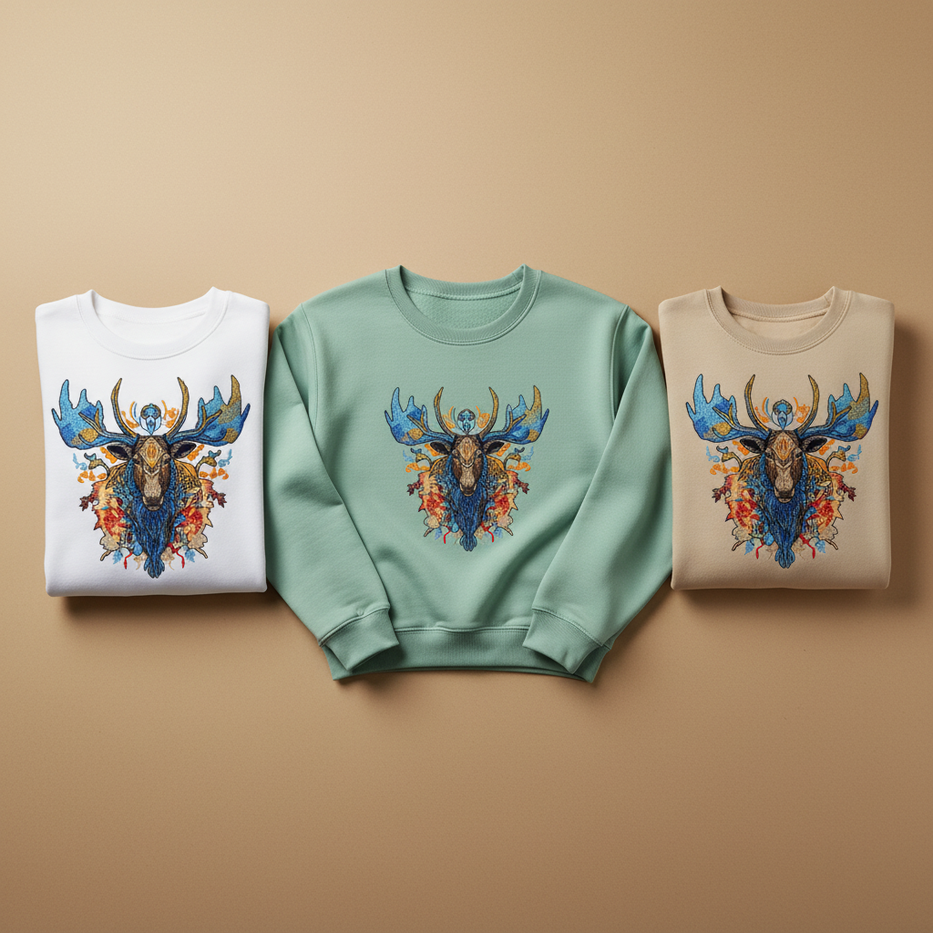 Mystic Blue Moose Machine Embroidered Sweatshirt – Hand Finished in Dubai | EmbroMania