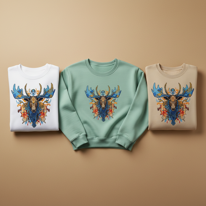 Mystic Blue Moose Machine Embroidered Sweatshirt – Hand Finished in Dubai | EmbroMania