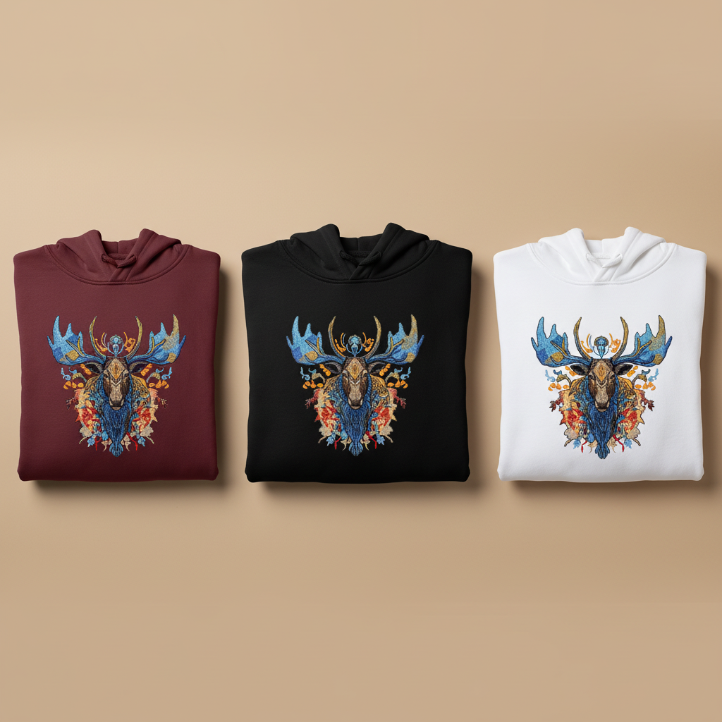 Mystic Moose Machine Embroidered Hoodie – Hand Finished in Dubai | EmbroMania