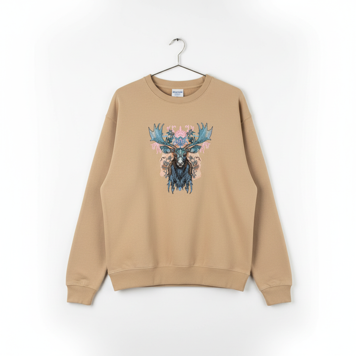 Ornate Blue Moose Machine Embroidered Sweatshirt – Hand Finished in Dubai | EmbroMania