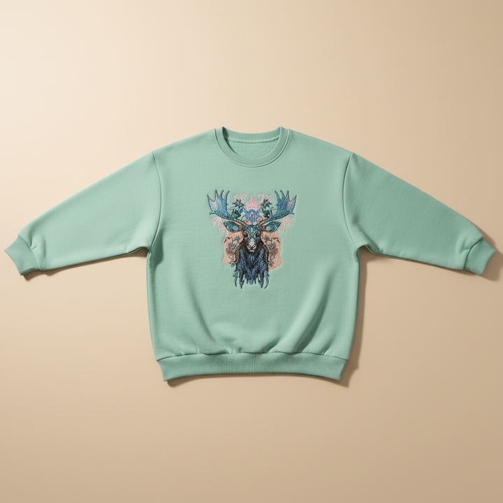 Ornate Blue Moose Machine Embroidered Sweatshirt – Hand Finished in Dubai | EmbroMania