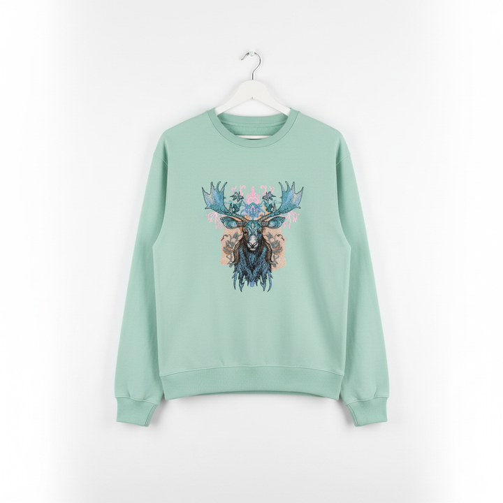 Ornate Blue Moose Machine Embroidered Sweatshirt – Hand Finished in Dubai | EmbroMania