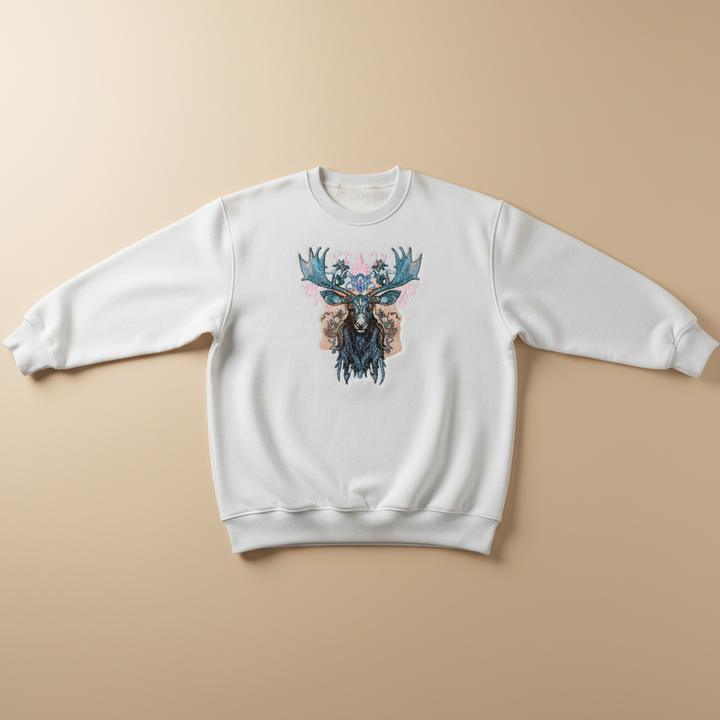 Ornate Blue Moose Machine Embroidered Sweatshirt – Hand Finished in Dubai | EmbroMania
