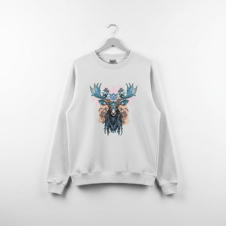 Ornate Blue Moose Machine Embroidered Sweatshirt – Hand Finished in Dubai | EmbroMania