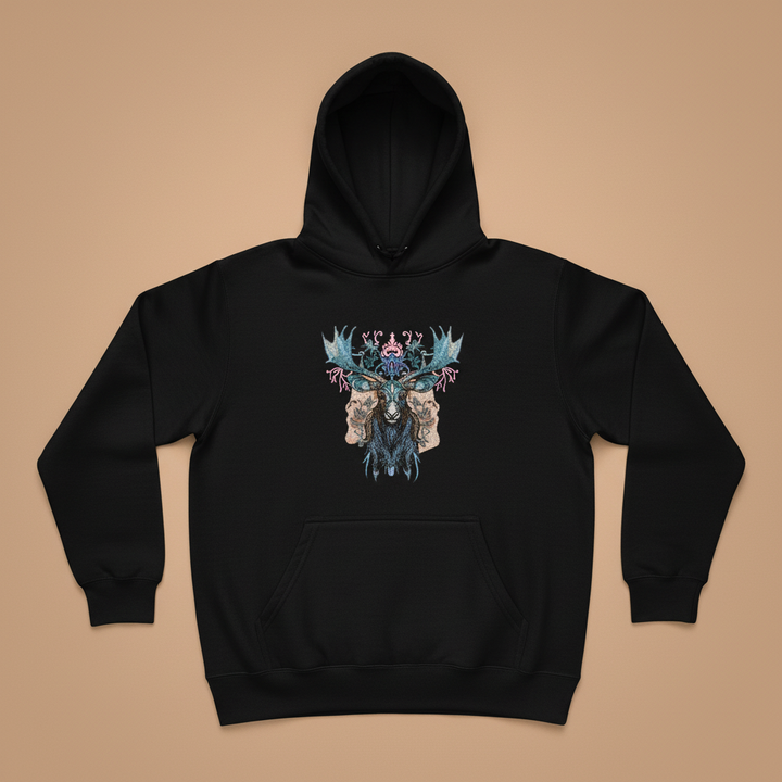 Nocturne Moose Machine Embroidered Hoodie – Hand Finished in Dubai | EmbroMania