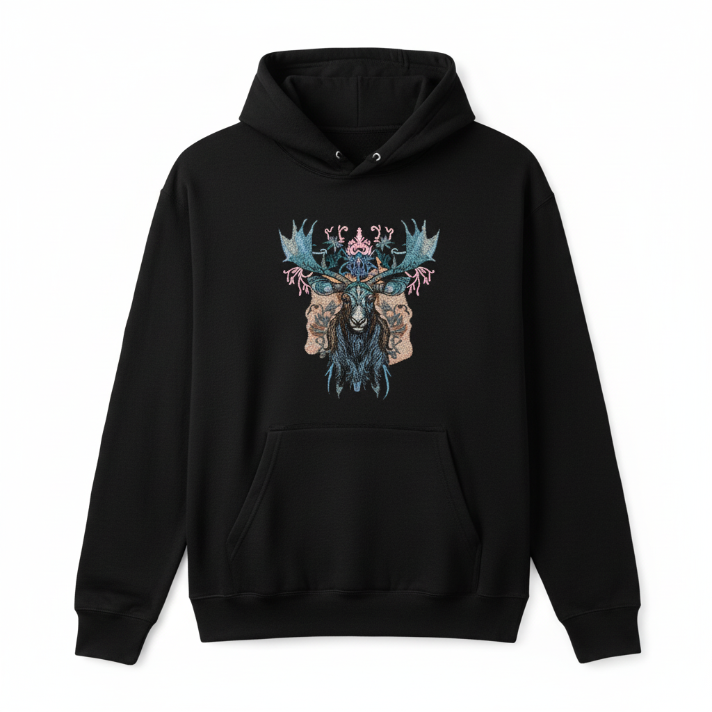 Nocturne Moose — Embroidered Hoodie