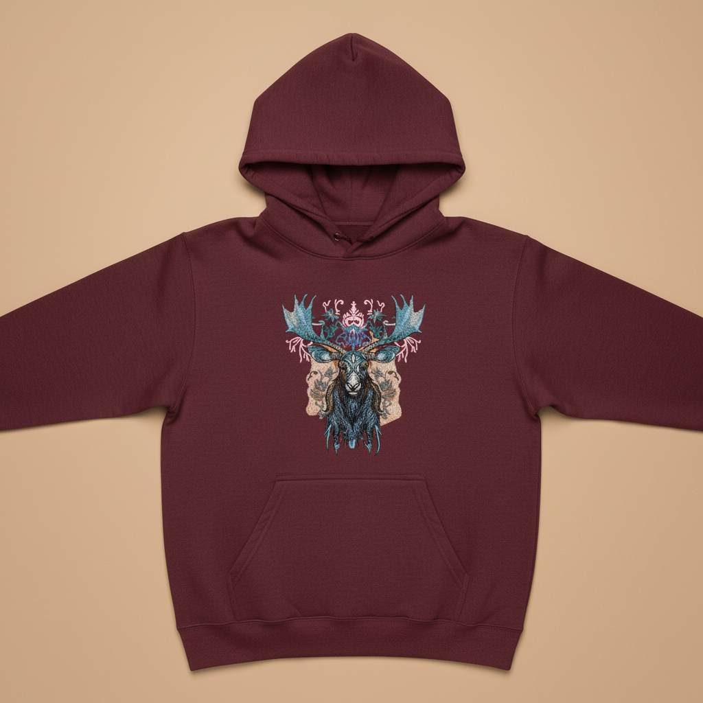 Nocturne Moose Machine Embroidered Hoodie – Hand Finished in Dubai | EmbroMania