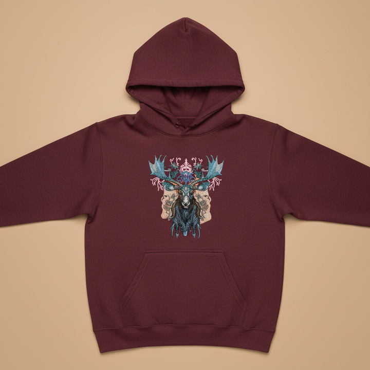 Nocturne Moose Machine Embroidered Hoodie – Hand Finished in Dubai | EmbroMania