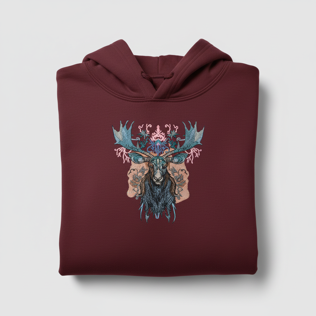 Nocturne Moose Machine Embroidered Hoodie – Hand Finished in Dubai | EmbroMania