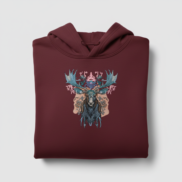Nocturne Moose Machine Embroidered Hoodie – Hand Finished in Dubai | EmbroMania