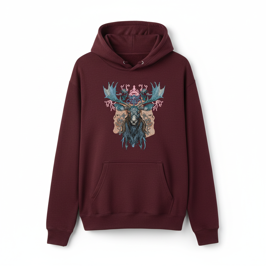 Nocturne Moose Machine Embroidered Hoodie – Hand Finished in Dubai | EmbroMania