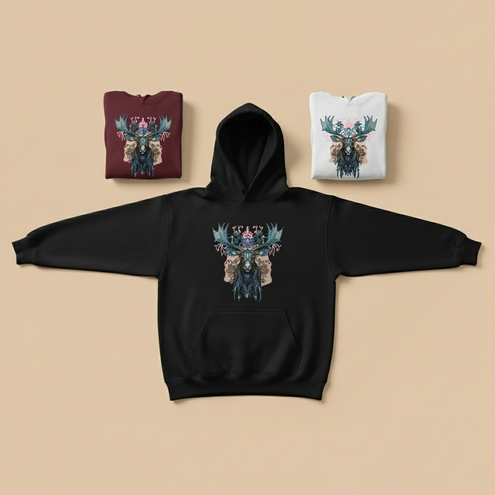 Nocturne Moose Machine Embroidered Hoodie – Hand Finished in Dubai | EmbroMania