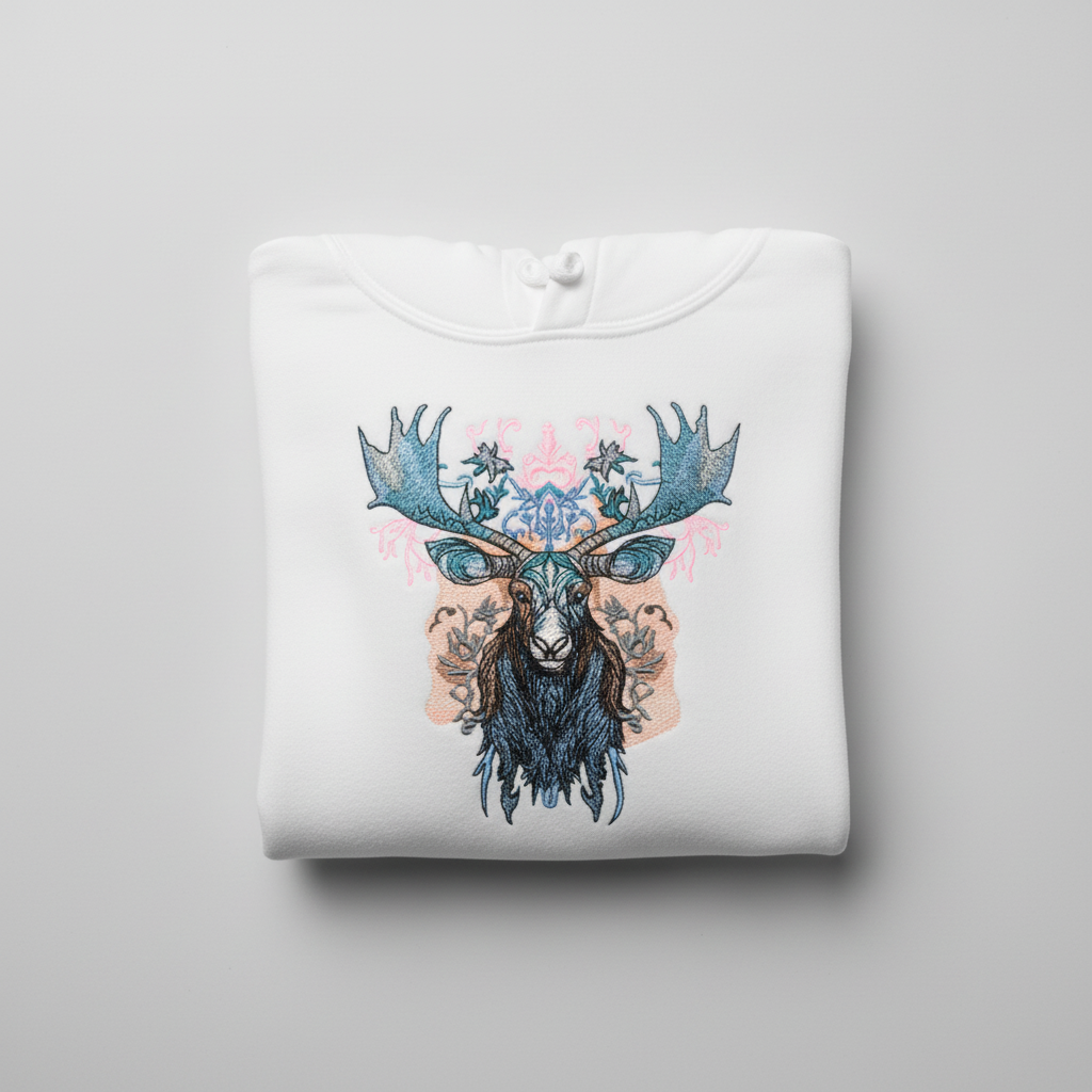 Nocturne Moose Machine Embroidered Hoodie – Hand Finished in Dubai | EmbroMania