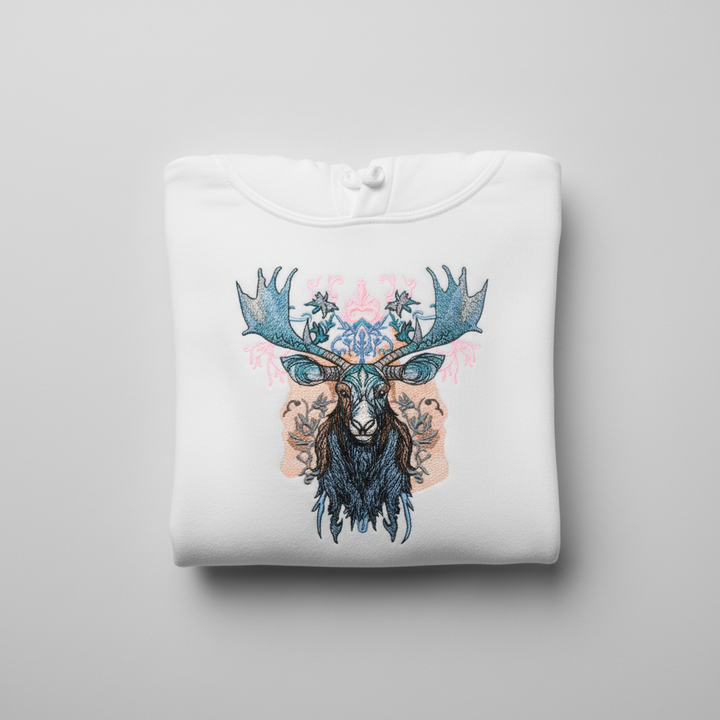 Nocturne Moose Machine Embroidered Hoodie – Hand Finished in Dubai | EmbroMania