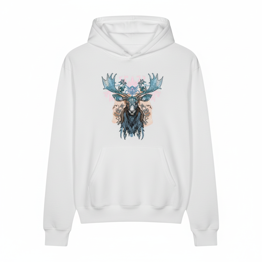 Nocturne Moose Machine Embroidered Hoodie – Hand Finished in Dubai | EmbroMania