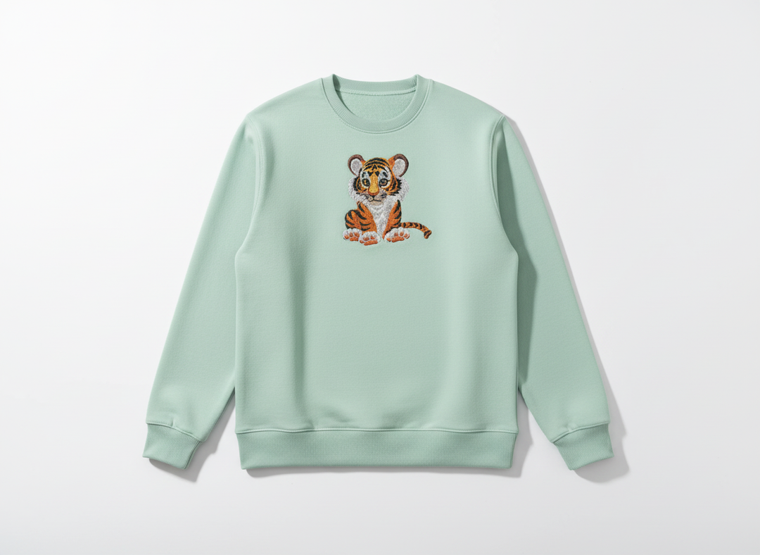 Baby Tiger Machine Embroidered Sweatshirt – Hand Finished in Dubai | EmbroMania