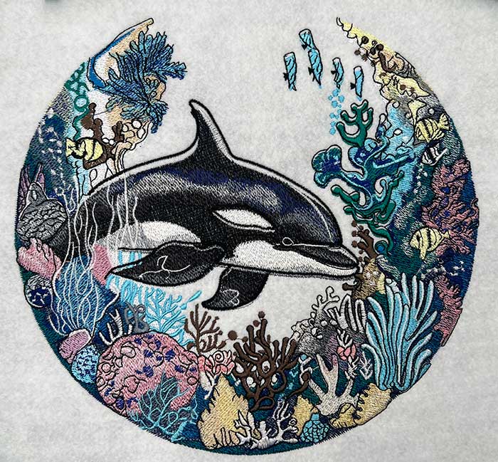 Orca Coral Garden Machine Embroidered Sweatshirt – Hand Finished in Dubai | EmbroMania