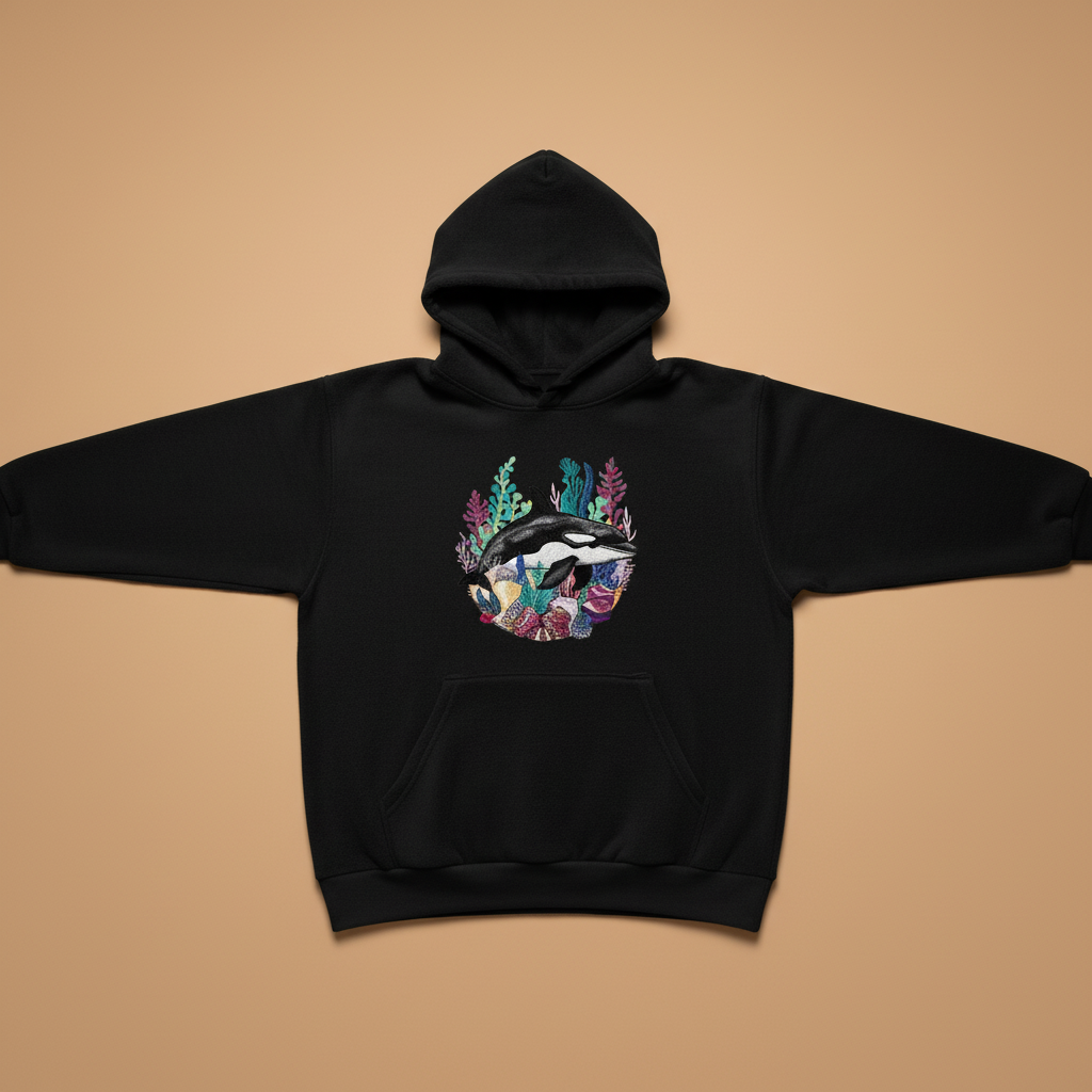 Orca Reef Machine Embroidered Hoodie – Hand Finished in Dubai | EmbroMania