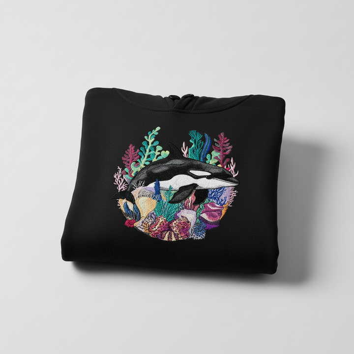 Orca Reef Machine Embroidered Hoodie – Hand Finished in Dubai | EmbroMania