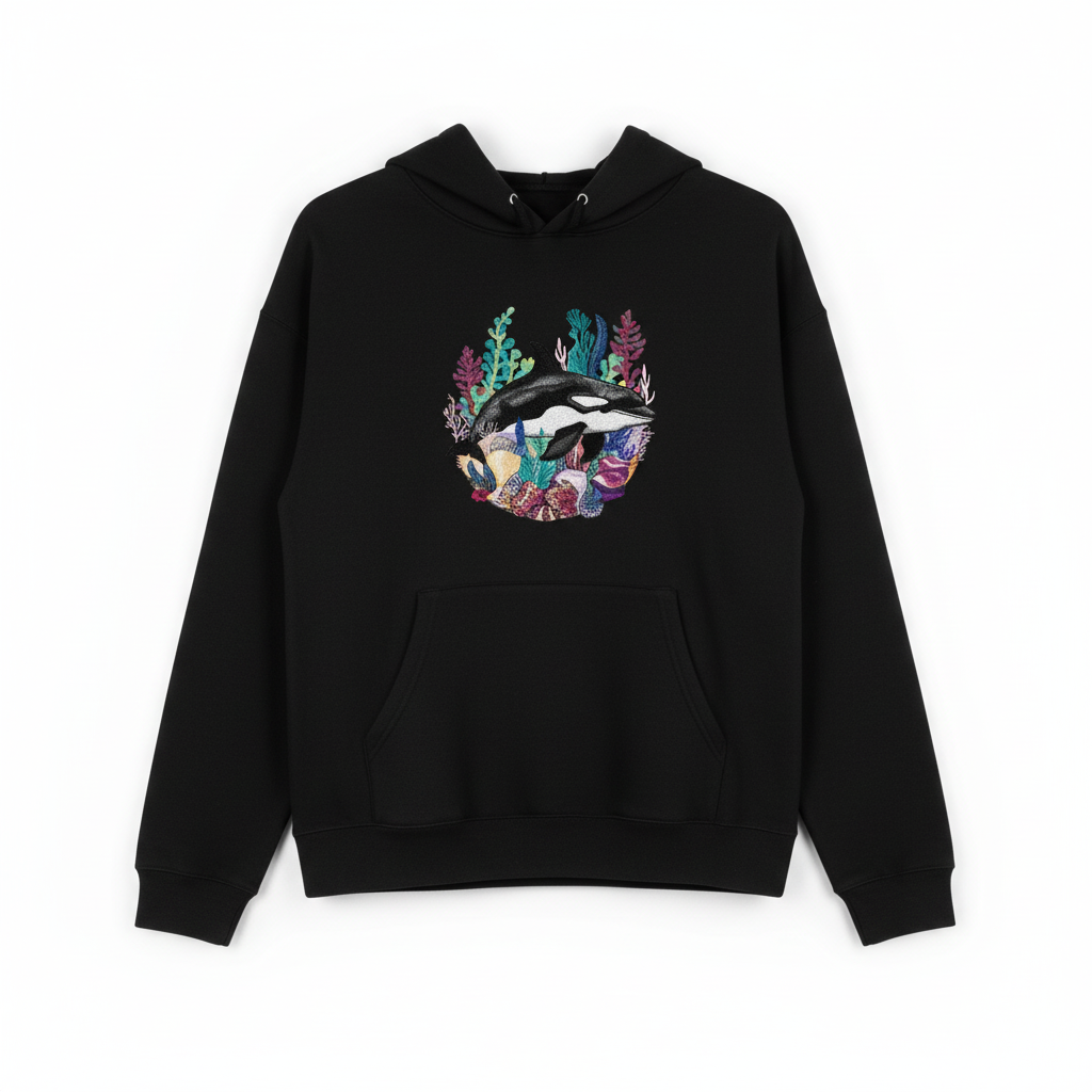 Orca Reef Machine Embroidered Hoodie – Hand Finished in Dubai | EmbroMania