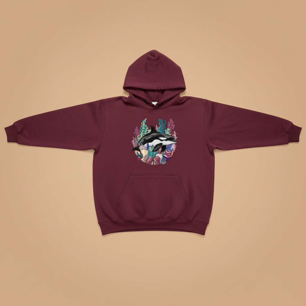 Orca Reef Machine Embroidered Hoodie – Hand Finished in Dubai | EmbroMania