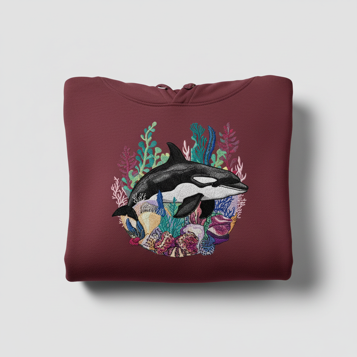 Orca Reef Machine Embroidered Hoodie – Hand Finished in Dubai | EmbroMania