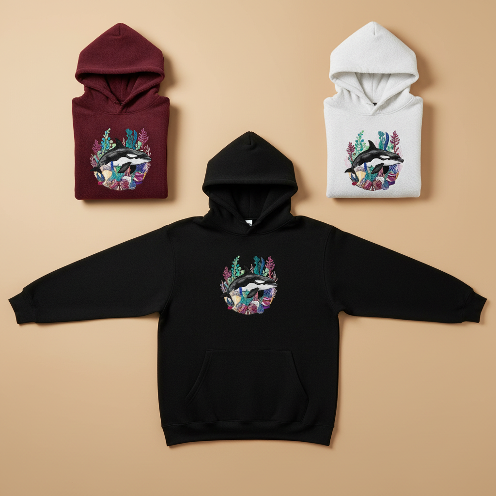 Orca Reef Machine Embroidered Hoodie – Hand Finished in Dubai | EmbroMania