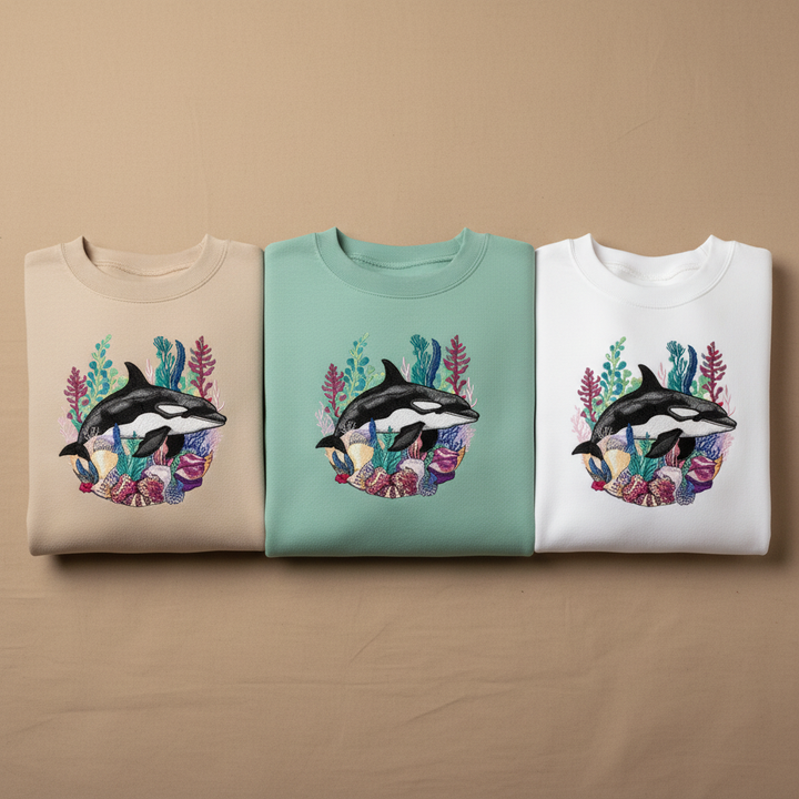Orca Reef Machine Embroidered Sweatshirt – Hand Finished in Dubai | EmbroMania