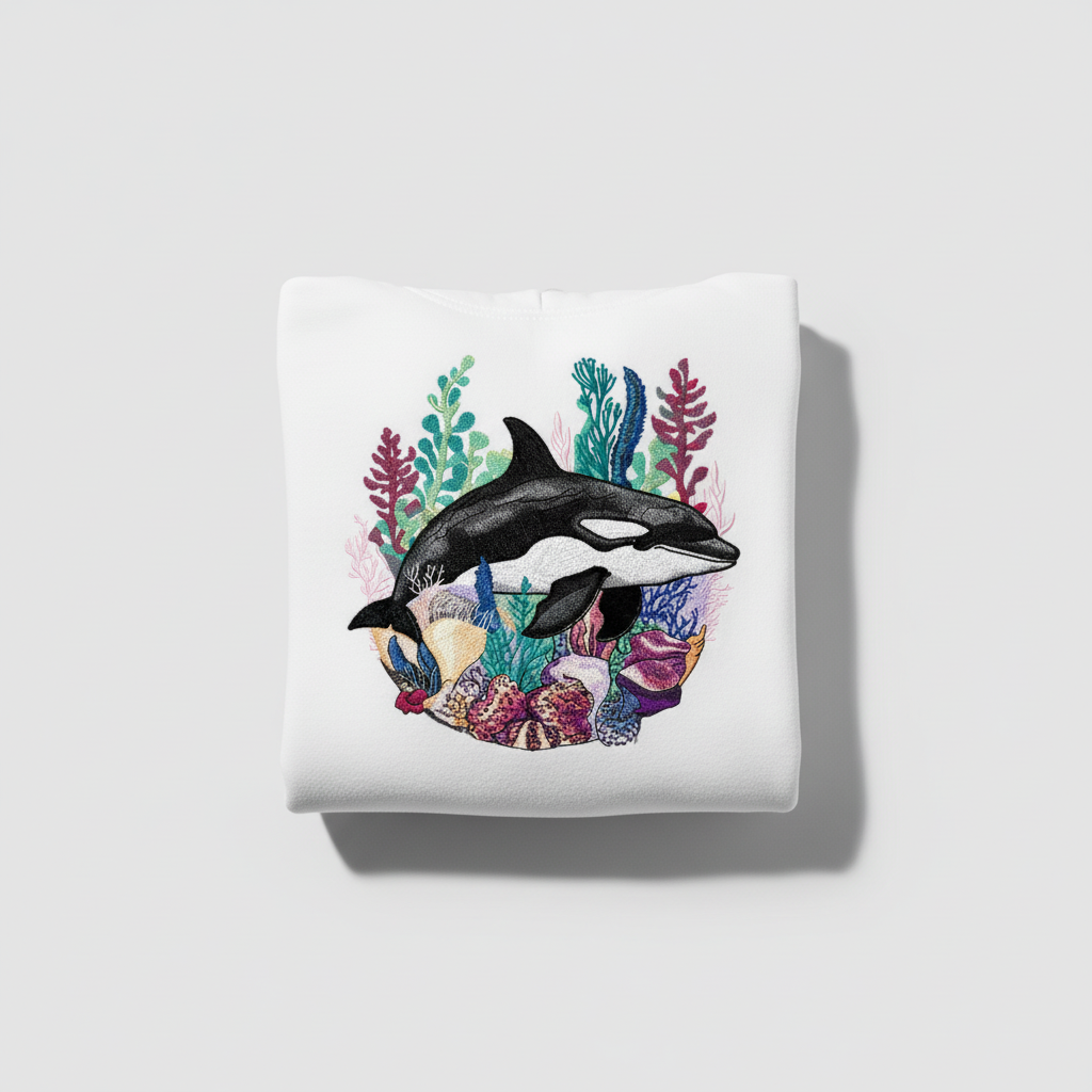 Orca Reef Machine Embroidered Hoodie – Hand Finished in Dubai | EmbroMania