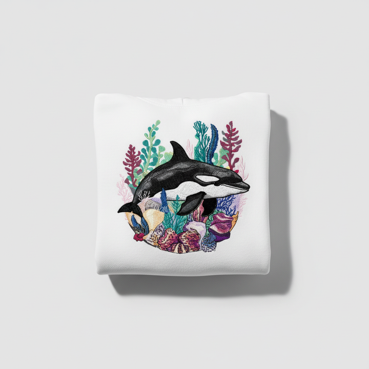 Orca Reef Machine Embroidered Hoodie – Hand Finished in Dubai | EmbroMania