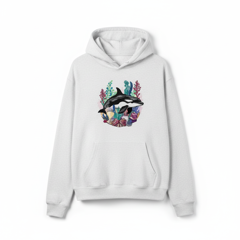 Orca Reef Machine Embroidered Hoodie – Hand Finished in Dubai | EmbroMania