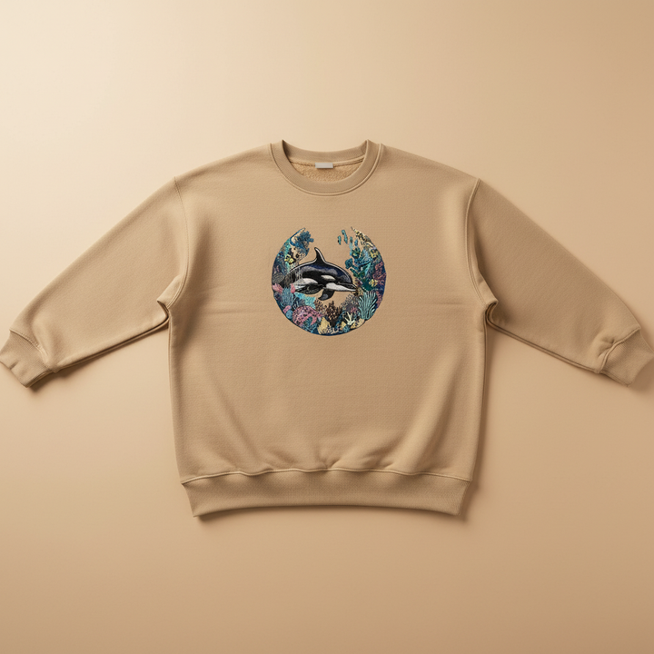 Orca Coral Garden Machine Embroidered Sweatshirt – Hand Finished in Dubai | EmbroMania