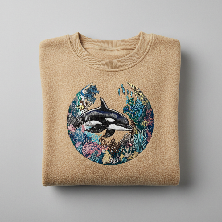 Orca Coral Garden Machine Embroidered Sweatshirt – Hand Finished in Dubai | EmbroMania