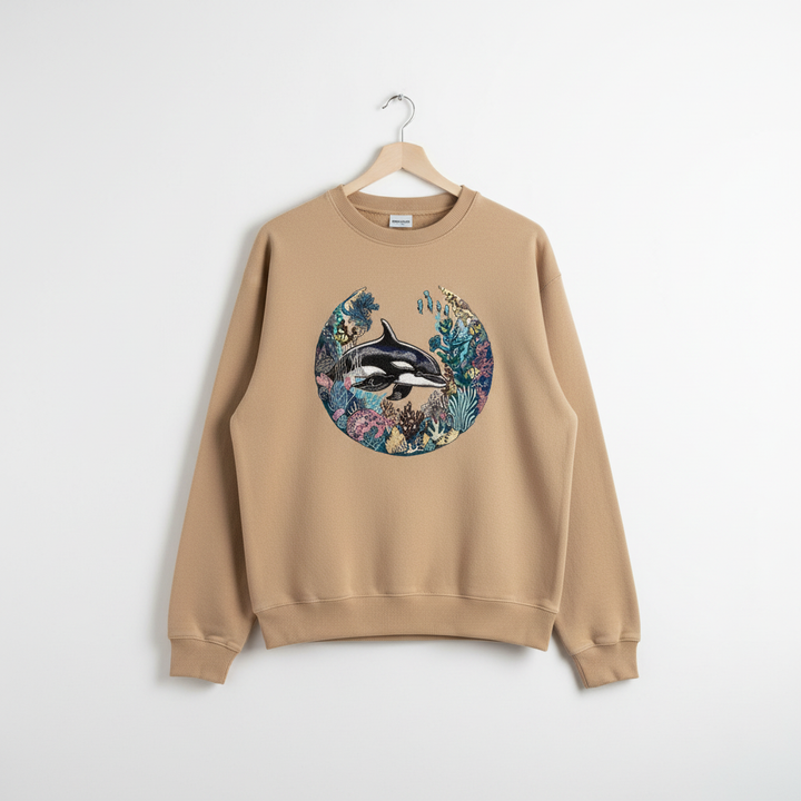 Orca Coral Garden Machine Embroidered Sweatshirt – Hand Finished in Dubai | EmbroMania