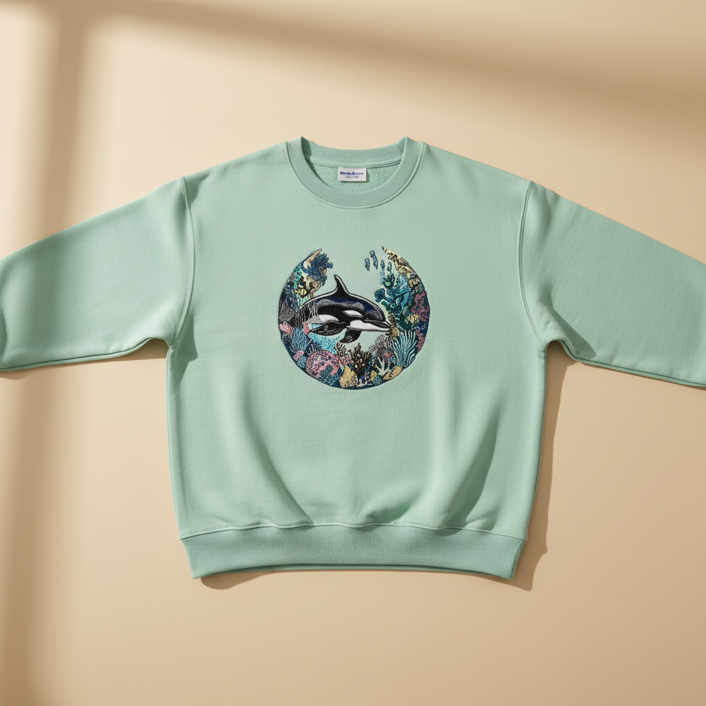 Orca Coral Garden Machine Embroidered Sweatshirt – Hand Finished in Dubai | EmbroMania