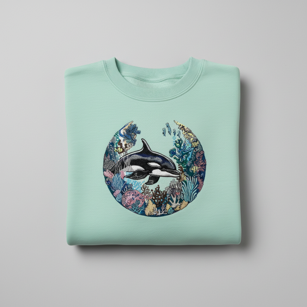 Orca Coral Garden Machine Embroidered Sweatshirt – Hand Finished in Dubai | EmbroMania