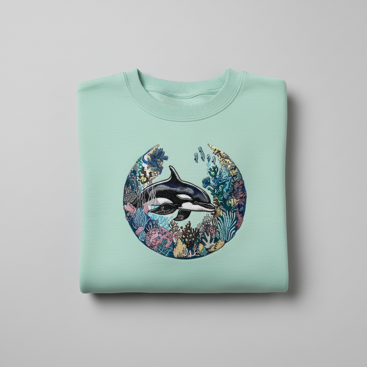 Orca Coral Garden Machine Embroidered Sweatshirt – Hand Finished in Dubai | EmbroMania