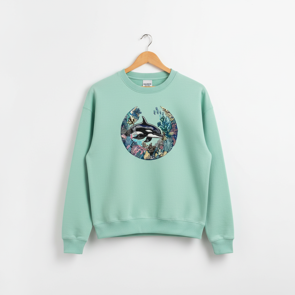 Orca Coral Garden Machine Embroidered Sweatshirt – Hand Finished in Dubai | EmbroMania
