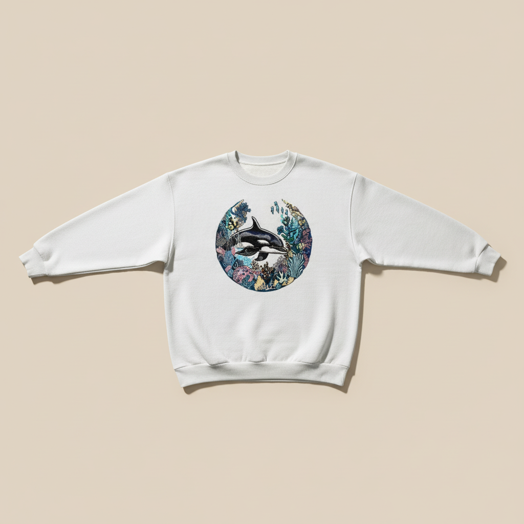 Orca Coral Garden Machine Embroidered Sweatshirt – Hand Finished in Dubai | EmbroMania
