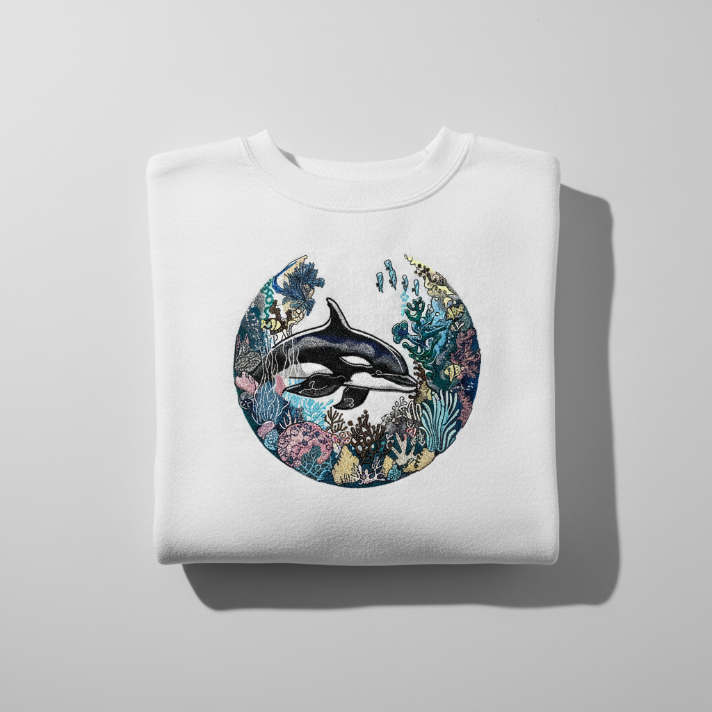 Orca Coral Garden Machine Embroidered Sweatshirt – Hand Finished in Dubai | EmbroMania