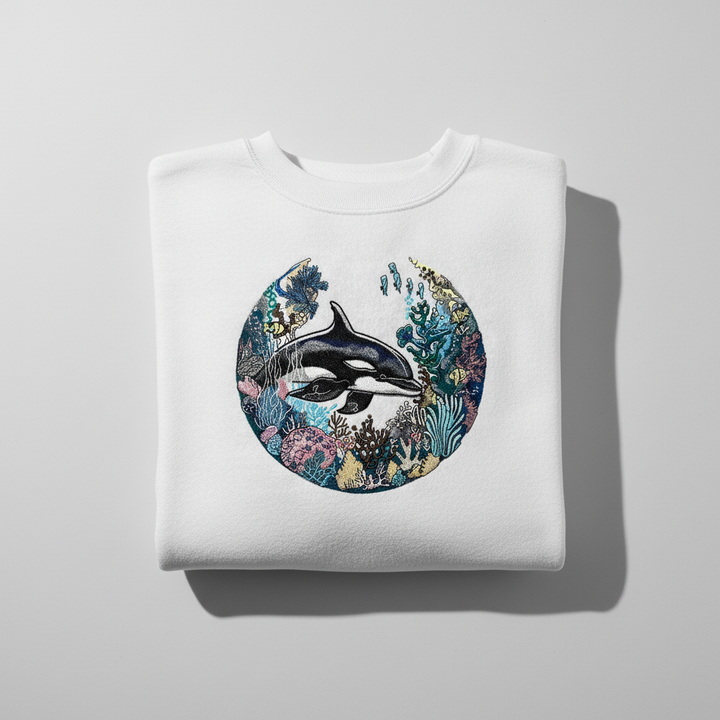 Orca Coral Garden Machine Embroidered Sweatshirt – Hand Finished in Dubai | EmbroMania