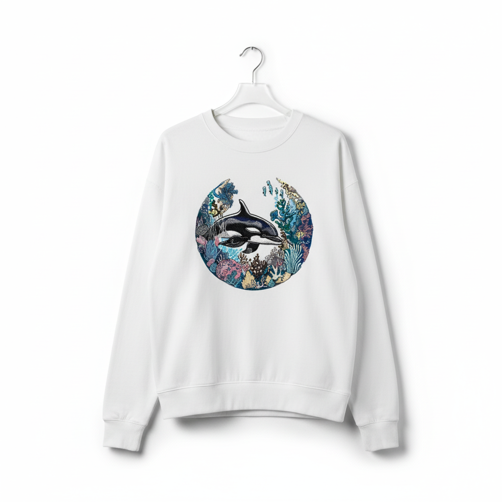 Orca Coral Garden Machine Embroidered Sweatshirt – Hand Finished in Dubai | EmbroMania