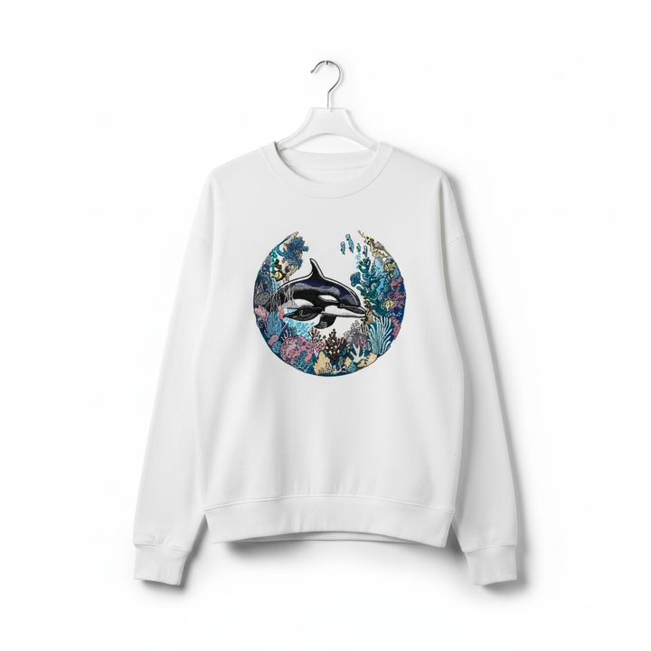 Orca Coral Garden Machine Embroidered Sweatshirt – Hand Finished in Dubai | EmbroMania
