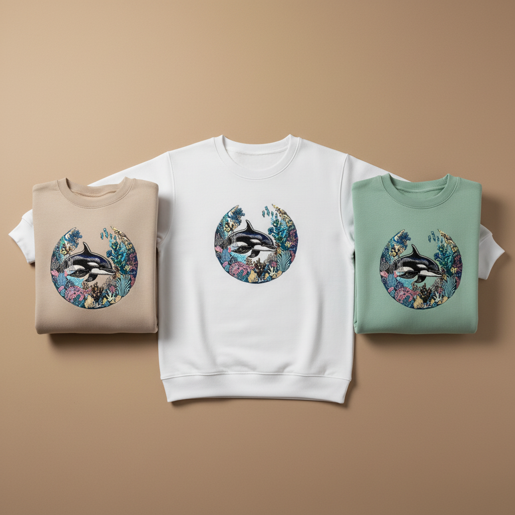 Orca Coral Garden Machine Embroidered Sweatshirt – Hand Finished in Dubai | EmbroMania