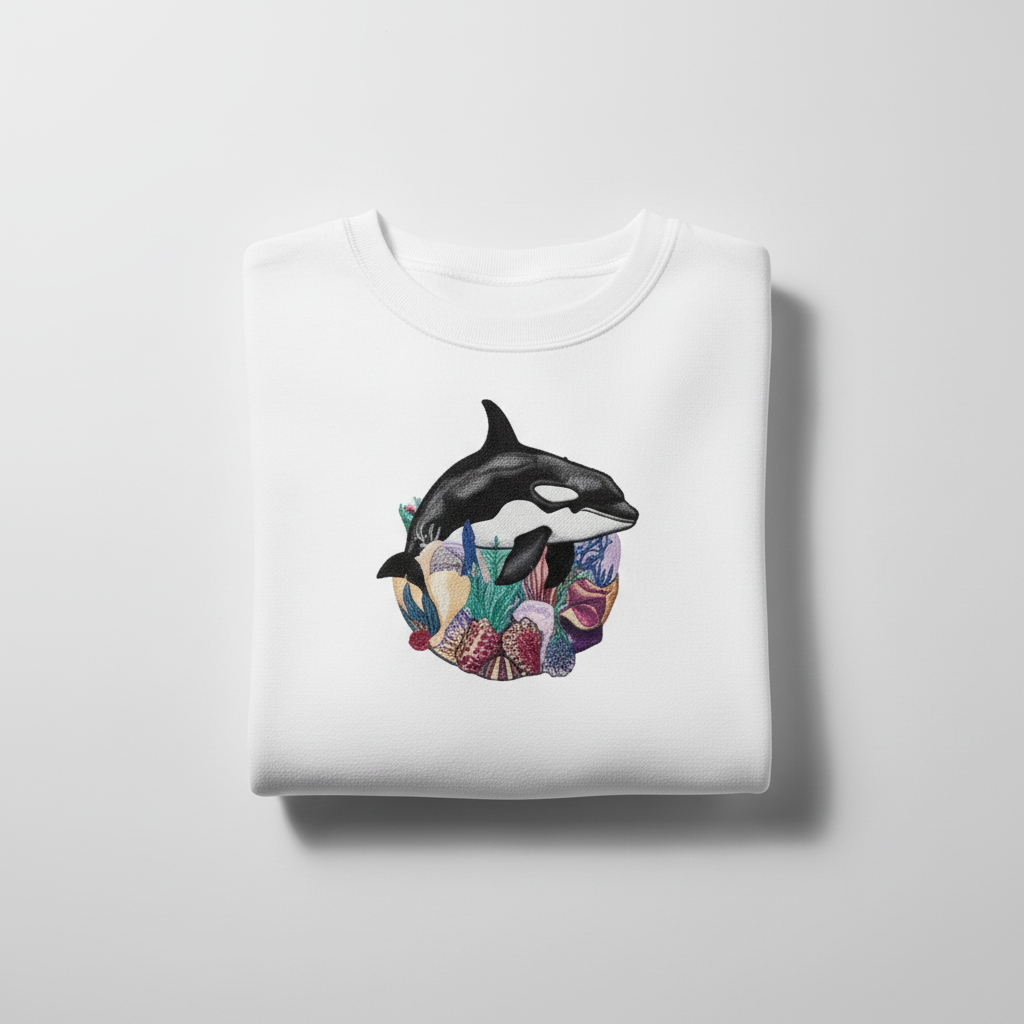Orca Reef Machine Embroidered Sweatshirt – Hand Finished in Dubai | EmbroMania
