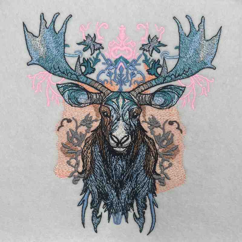 Ornate Blue Moose Machine Embroidered Sweatshirt – Hand Finished in Dubai | EmbroMania