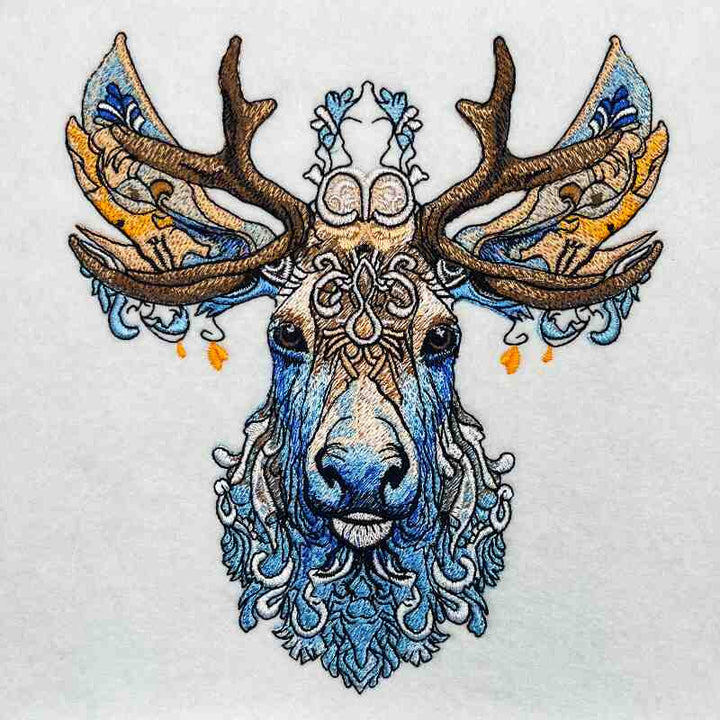 Ornate Blue Stag Machine Embroidered Sweatshirt – Hand Finished in Dubai | EmbroMania