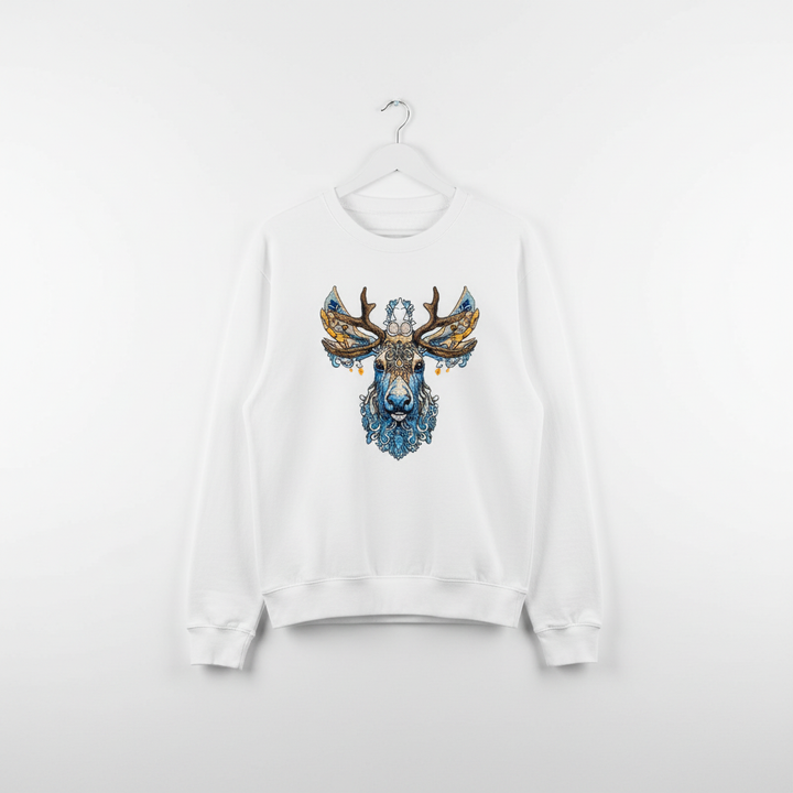 Ornate Blue Stag Machine Embroidered Sweatshirt – Hand Finished in Dubai | EmbroMania